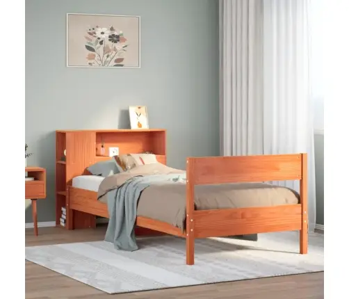 Lova Be Čiužinio/Su Knygų Lentyna, Ruda, 75X190cm Pušis