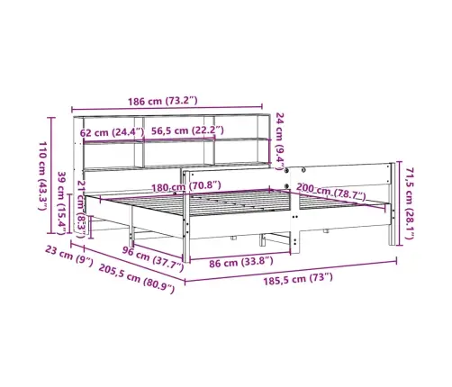 Gulta Ar Grāmatu Plauktu, Bez Matrača, 180X200 Cm, Priedes Koks Vidaxl