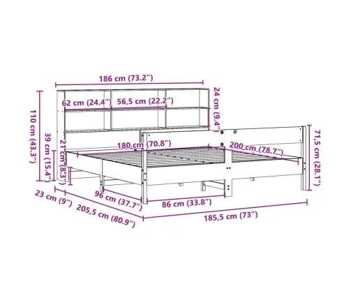 Riiuliga Voodiraam Ilma Madratsita, Valge, 180X200cm Männipuit