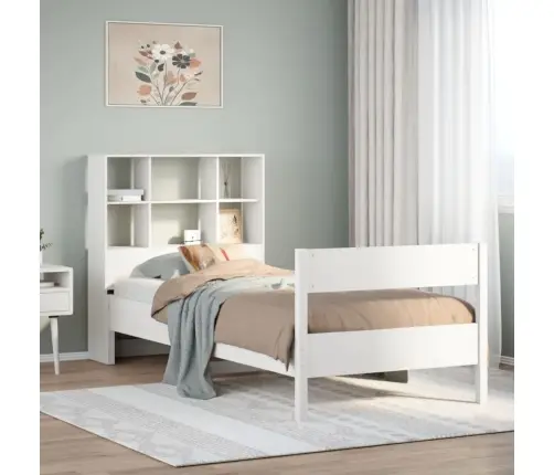 Riiuliga Voodiraam Ilma Madratsita, Valge, 90X200 cm Männipuit