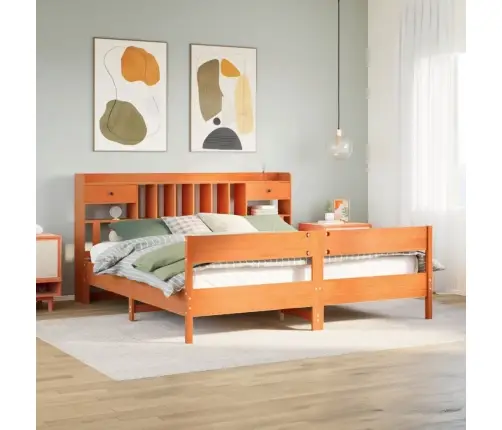 Gulta Ar Grāmatu Plauktu, Bez Matrača, 200X200 Cm, Priedes Koks Vidaxl