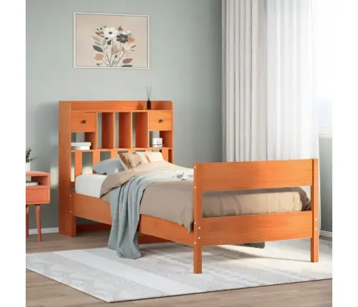 Lova Be Čiužinio/Su Knygų Lentyna, Vaško Ruda, 100X200cm Pušis