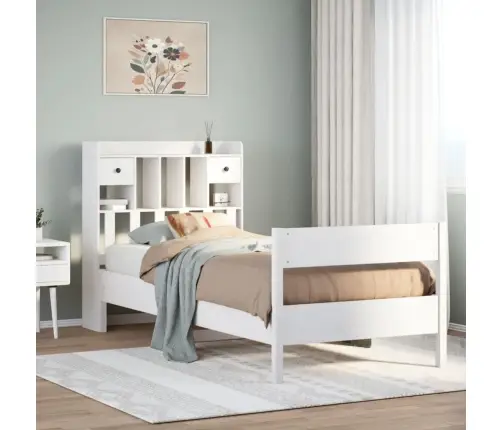 Riiuliga Voodiraam Ilma Madratsita, Valge, 90X200 cm Männipuit