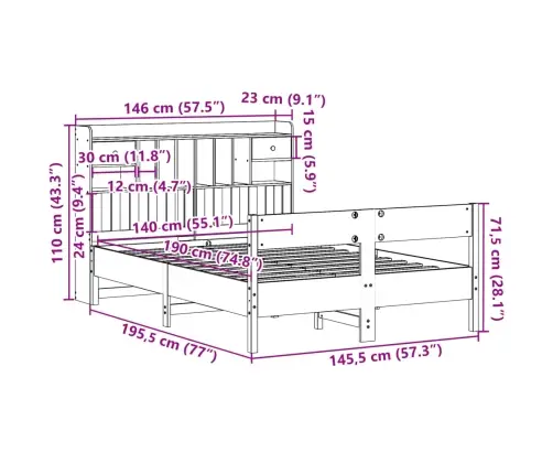 Lova Su Knygų Spinta Be Čiužinio, Ruda, 140X190cm Pušis