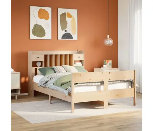 Lova Su Knygų Spinta Be Čiužinio, 135X190cm Pušies Masyvas