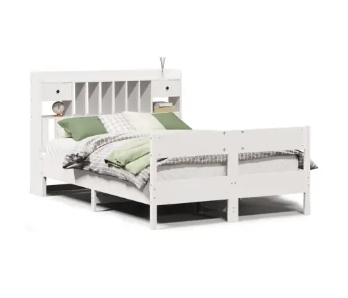 Gulta Ar Grāmatu Plauktu, Bez Matrača, 135X190 Cm, Priedes Koks Vidaxl