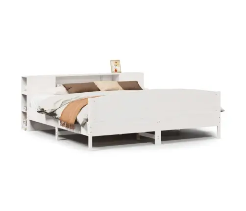 Lova Su Knygų Spinta Be Čiužinio, Balta, 200X200cm Pušis