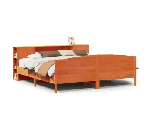 Gulta Ar Grāmatu Plauktu, Bez Matrača, 200X200 Cm, Priedes Koks Vidaxl