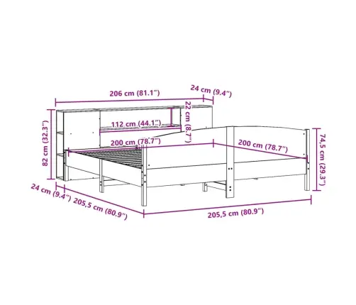 Gulta Ar Grāmatu Plauktu, Bez Matrača, 200X200 Cm, Priedes Koks Vidaxl
