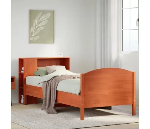 Gulta Ar Grāmatu Plauktu, Bez Matrača, 100X200 Cm, Priedes Koks Vidaxl