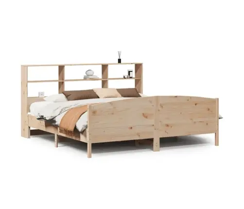 Gulta Ar Grāmatu Plauktu, Bez Matrača, 180X200 Cm, Priedes Koks Vidaxl