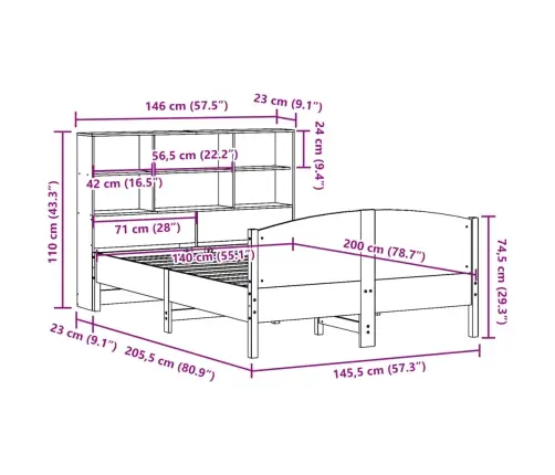 Lova Su Knygų Spinta Be Čiužinio, Ruda, 140X200cm Pušis
