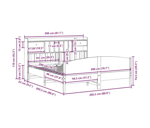Gulta Ar Grāmatu Plauktu, Bez Matrača, 200X200 Cm, Priedes Koks Vidaxl