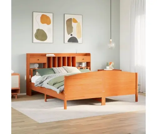 Gulta Ar Grāmatu Plauktu, Bez Matrača, 200X200 Cm, Priedes Koks Vidaxl