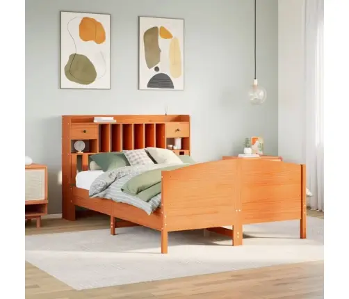 Gulta Ar Grāmatu Plauktu, Bez Matrača, 140X200 Cm, Priedes Koks Vidaxl