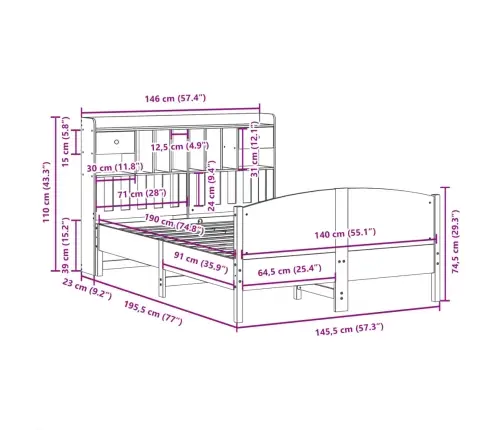 Riiuliga Voodiraam Ilma Madratsita, 140X190 cm Männipuit