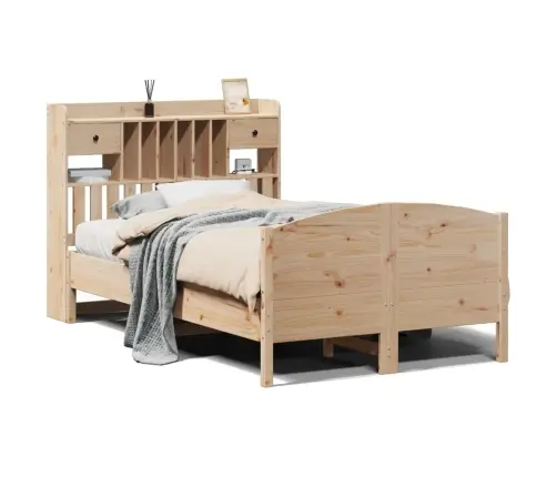 Gulta Ar Grāmatu Plauktu, Bez Matrača, 135X190 Cm, Priedes Koks Vidaxl