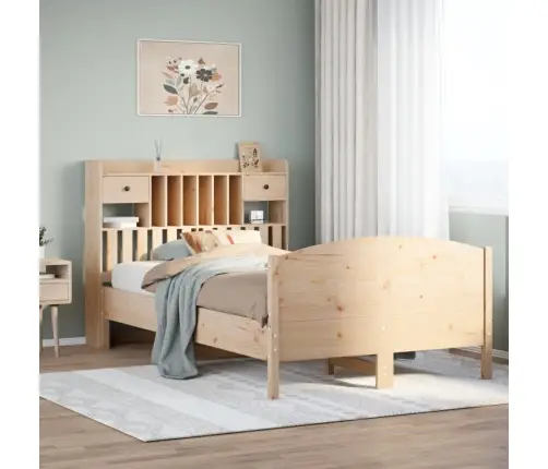 Gulta Ar Grāmatu Plauktu, Bez Matrača, 135X190 Cm, Priedes Koks Vidaxl