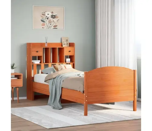 Lova Be Čiužinio/Su Knygų Lentyna, Vaško Ruda, 100X200cm Pušis