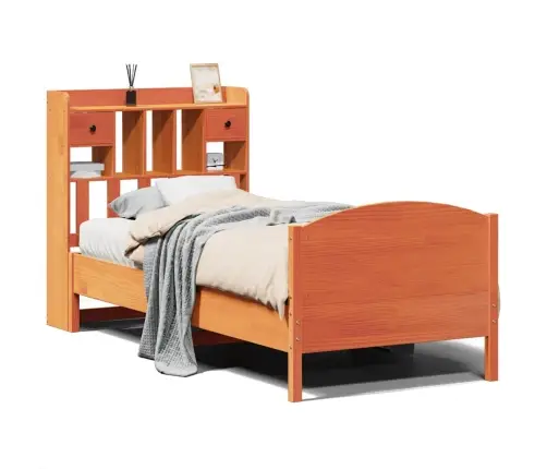 Riiuliga Voodi Ilma Madratsita, Vahapruun, 75X190 cm Männipuit