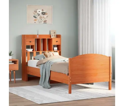 Riiuliga Voodi Ilma Madratsita, Vahapruun, 75X190 cm Männipuit