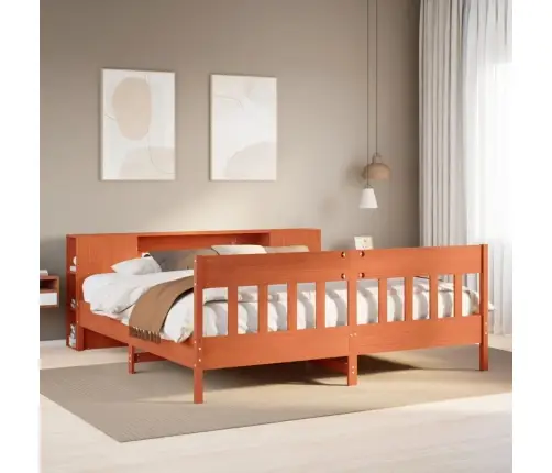 Gulta Ar Grāmatu Plauktu, Bez Matrača, 200X200 Cm, Priedes Koks Vidaxl