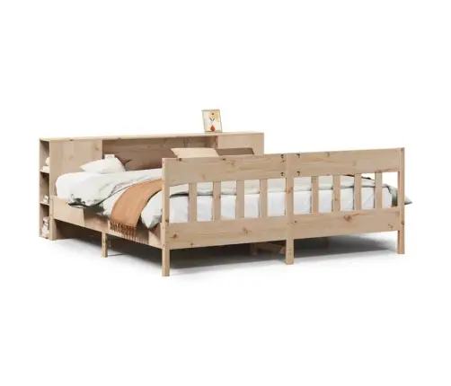 Gulta Ar Grāmatu Plauktu, Bez Matrača, 180X200 Cm, Priedes Koks Vidaxl