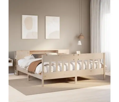 Gulta Ar Grāmatu Plauktu, Bez Matrača, 180X200 Cm, Priedes Koks Vidaxl