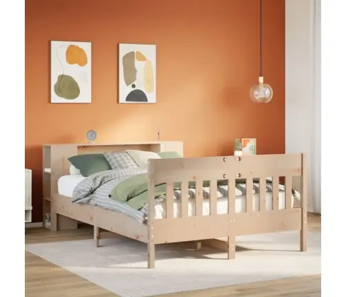 Gulta Ar Grāmatu Plauktu, Bez Matrača, 140X190 Cm, Priedes Koks Vidaxl