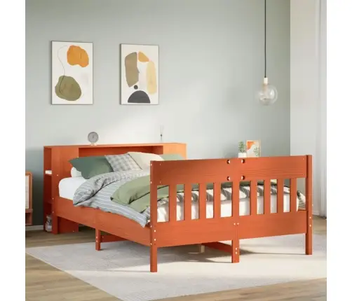 Gulta Ar Grāmatu Plauktu, Bez Matrača, 140X190 Cm, Priedes Koks Vidaxl