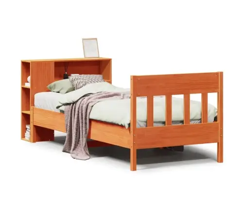 Gulta Ar Grāmatu Plauktu, Bez Matrača, 100X200 Cm, Priedes Koks Vidaxl