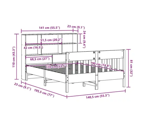 Gulta Bez Matrača, Vaska Brūnas, 135X190 Cm, Priedes Masīvkoks Vidaxl