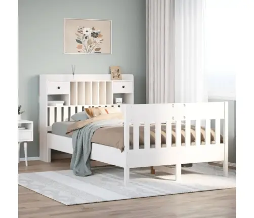 Gulta Bez Matrača, Balts, 135X190 Cm, Priedes Masīvkoks Vidaxl