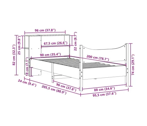 Voodiraam Ilma Madratsita, 90 X 200 cm Männipuit