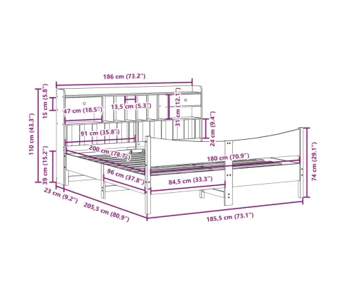 Gulta Bez Matrača, Balts, 180X200 Cm, Priedes Masīvkoks Vidaxl