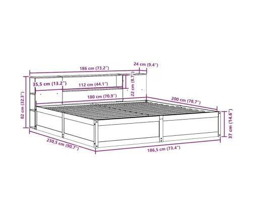 Gulta Bez Matrača, Balts, 180X200 Cm, Priedes Masīvkoks Vidaxl