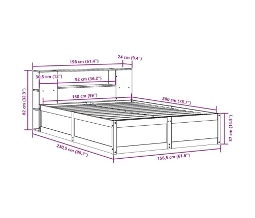 Voodiraam Ilma Madratsita, Valge, 150 X 200 cm Männipuit