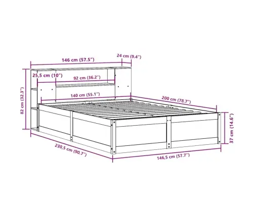 Gulta Bez Matrača, Balts, 140X200 Cm, Priedes Masīvkoks Vidaxl