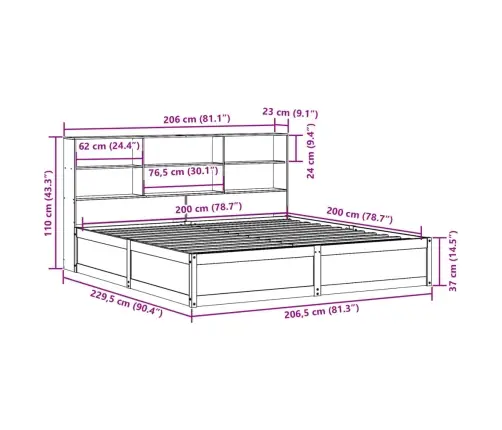 Voodiraam Ilma Madratsita, Vahapruun, 200 X 200 cm Männipuit
