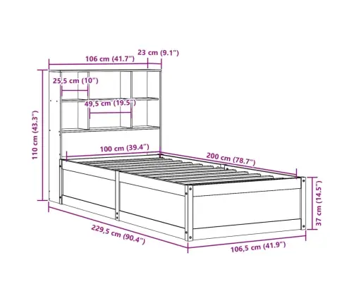 Gulta Bez Matrača, Vaska Brūna, 100X200 Cm, Priedes Masīvkoks Vidaxl