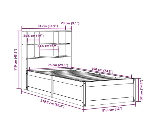 Gulta Bez Matrača, Vaska Brūnas, 90X190 Cm, Priedes Masīvkoks Vidaxl