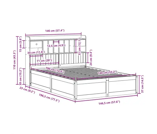 Gulta Bez Matrača, Balts, 140X190 Cm, Priedes Masīvkoks Vidaxl