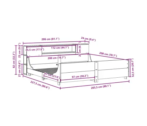 Voodiraam Ilma Madratsita, Vahapruun, 200 X 200 cm Männipuit