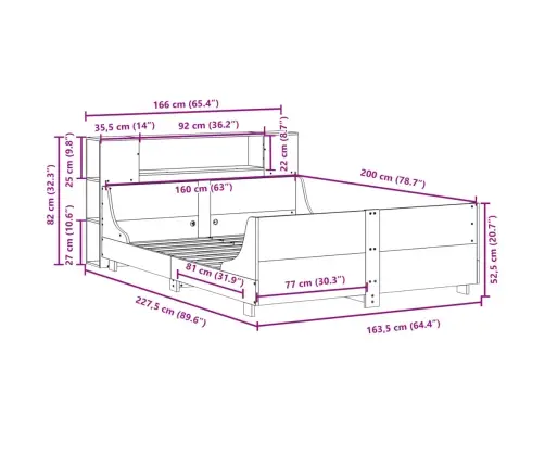 Gulta Bez Matrača, Balts, 160X200 Cm, Priedes Masīvkoks Vidaxl