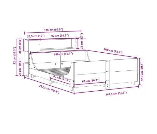 Gulta Bez Matrača, Balts, 140X200 Cm, Priedes Masīvkoks Vidaxl