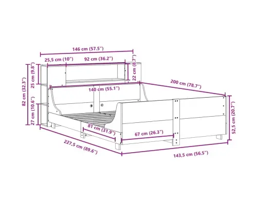 Lovos Rėmas Be Čiužinio, Vaško Ruda, 140X200cm Pušis