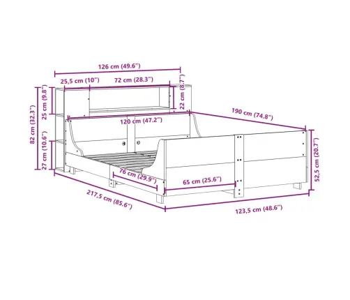 Gulta Bez Matrača, 120X190 Cm, Priedes Masīvkoks Vidaxl