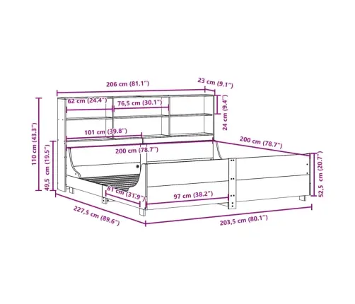 Lova Su Knygų Spinta Be Čiužinio, Rudas, 200X200cm Pušis