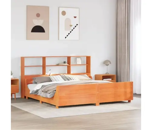 Lova Su Knygų Spinta Be Čiužinio, Rudas, 200X200cm Pušis