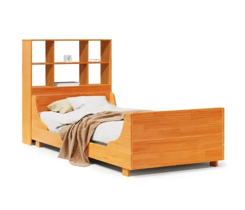 Gulta Ar Grāmatu Plauktu, Bez Matrača, 100X200 Cm, Masīvkoks Vidaxl